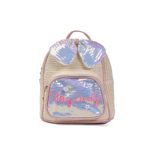 Girls' Small Shiny Bow Backpack 0092C Beige