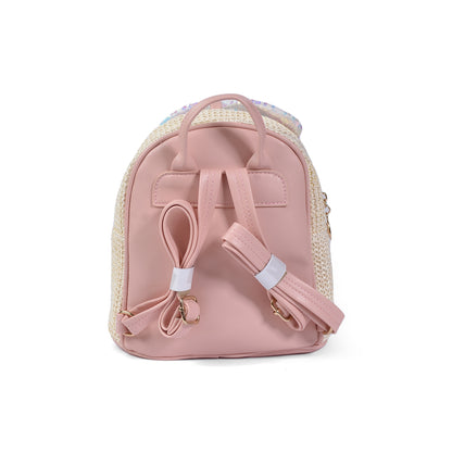 Girls' Small Shiny Bow Backpack 0092C Beige