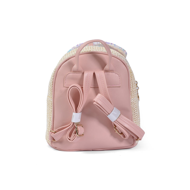 Girls' Small Shiny Bow Backpack 0092C Beige - 3