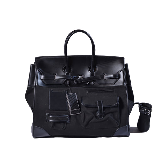 Hermès plaque Leather Holdall Bag 96011-A Black