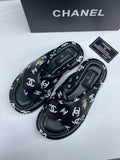 Chanel Puffy Flip Flops Puffy Leather Cross Slipper Woman 9803 Black - 5