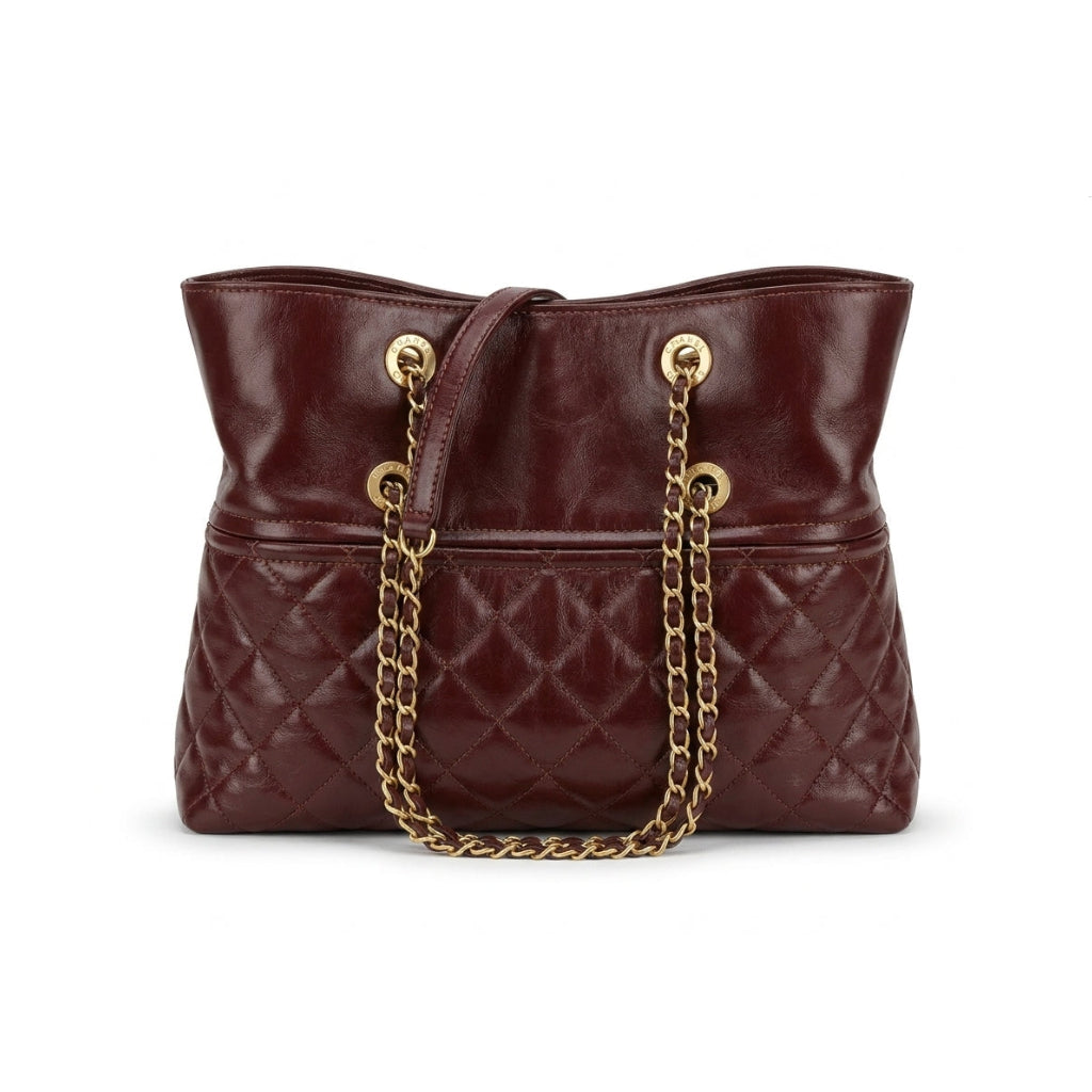 Chanel Quilted Leather Drawstring Shopping Tote Bag Mirror Woman Length 25 cm - Width 30 cm AS6111 Coffee - 3