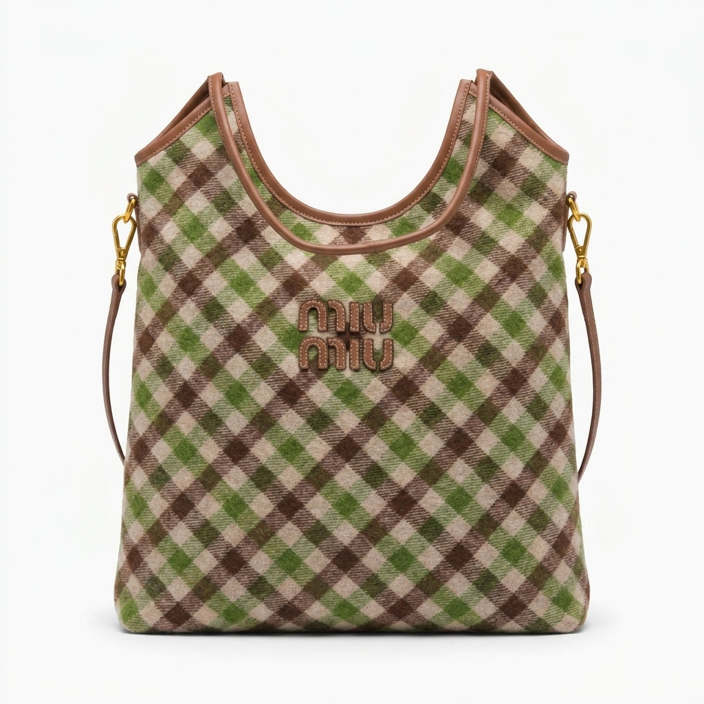 Miu Miu Ivy canvas and leather bag for Women Mirror Length 40 cm - Width 32 cm 2582 Brown - 1