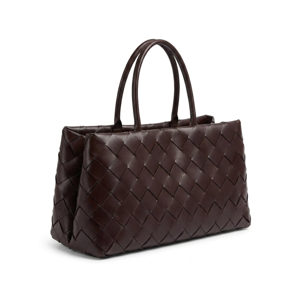 Weaved oil waxed calf leather handle shoulder tote Bag Mirror Length 23 cm - Width 42 cm Woman Y9113 Coffee - 2