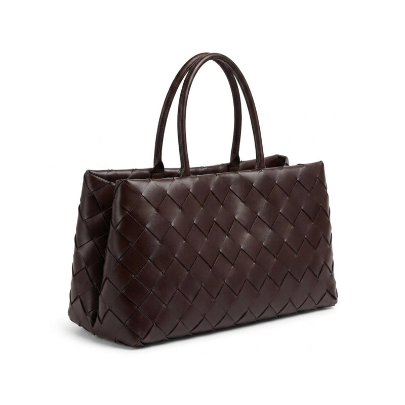 Weaved oil waxed calf leather handle shoulder tote Bag Mirror Length 23 cm - Width 42 cm Woman Y9113 Coffee - 2