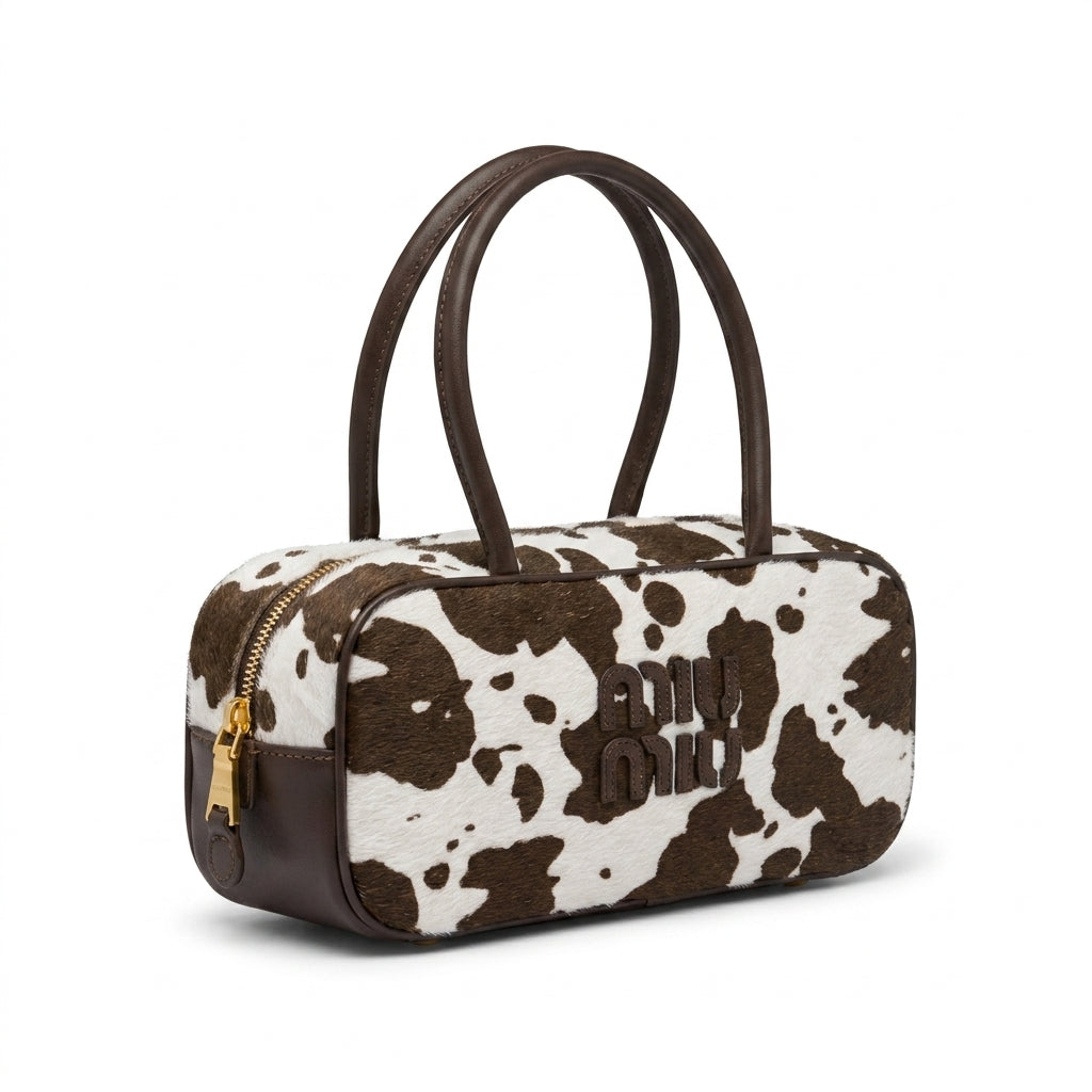 Miu Miu Beau Tartan Small Wool-Blend Top Handle Bag Length 10 cm - Width 27 cm Mirror Woman 2581 Coffee - 2