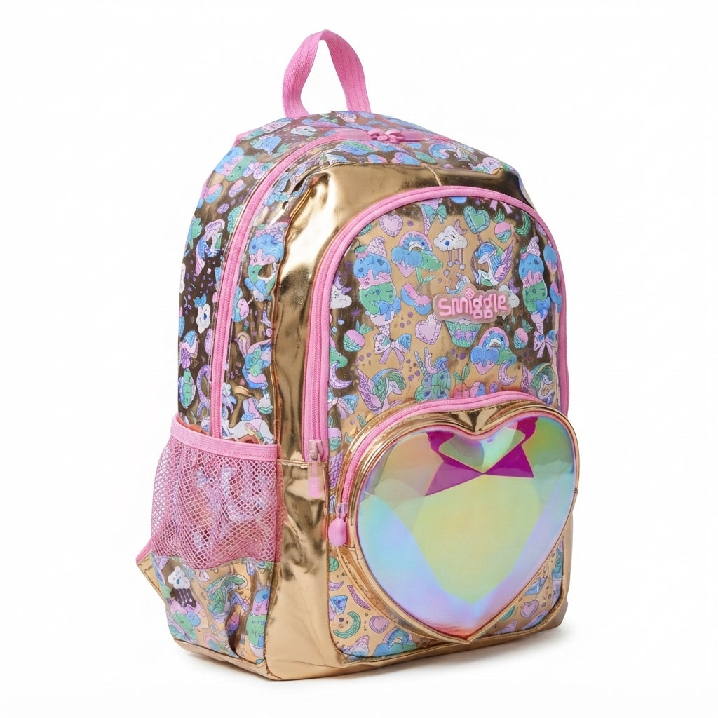 Smiggle Gold Radiant Classic Iridescent and Metallic Backpack with Lunch Bag School Kids 2979 Gold - 3