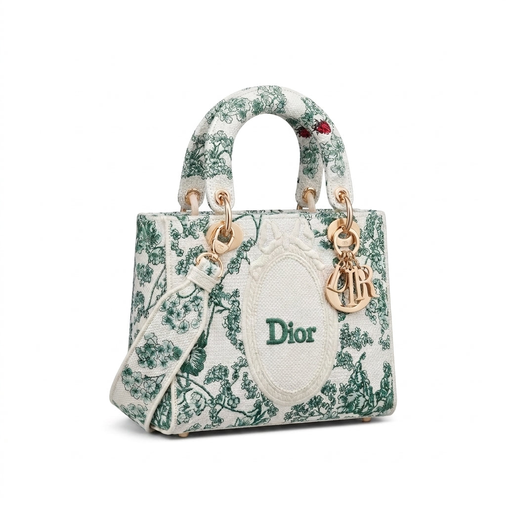 Christian Dior Lady Dior Green Toile De Jouy Clover Length 18 cm - Width 20 cm Mirror Woman 2529 White - 2