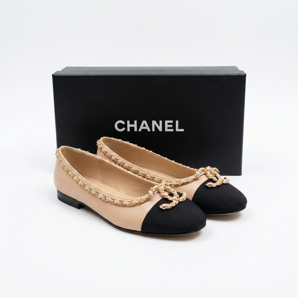 Chanel Ballet Flats woman Featuring a gold-tone chain trim and with a interlocking 3216-3 - 8