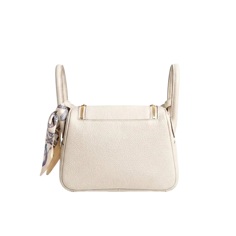 Hermès Etoupe Clemence Mini Bag Lindy 20 Gold Hardware Length 13 cm - Width 19 cm Mirror Woman H278 Off-White - 3