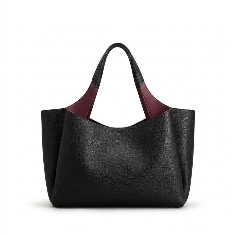 Tod's Leather micro Shoulder Bucket Hedgren Bag Solid Color PU Leather Bucket Bag with Top Hand Length 29 cm - Width 40 cm Mirror Woman 8833 Black - 3
