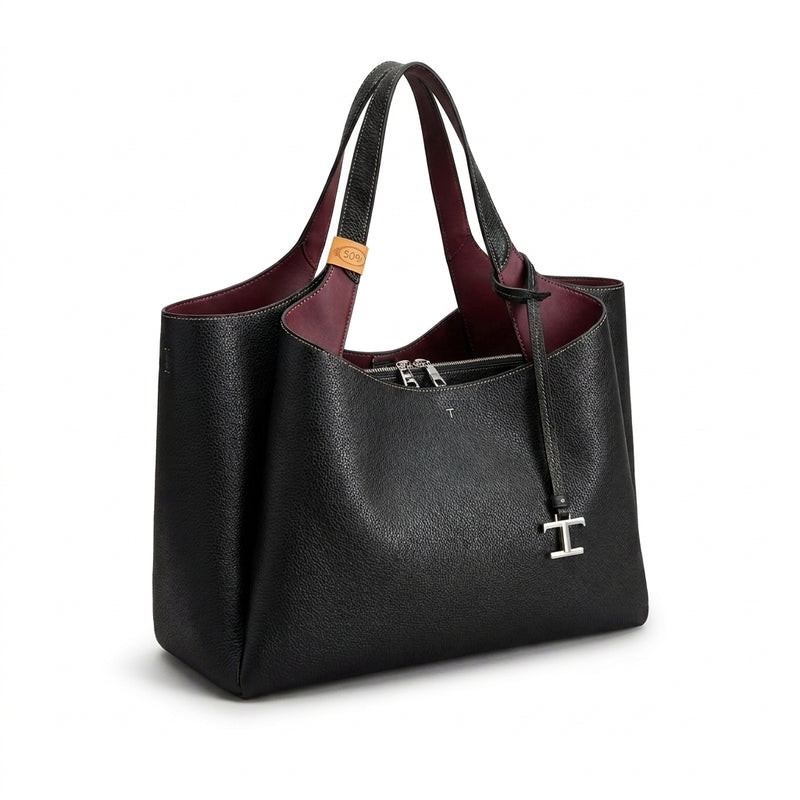 Tod's Leather micro Shoulder Bucket Hedgren Bag Solid Color PU Leather Bucket Bag with Top Hand Length 29 cm - Width 40 cm Mirror Woman 8833 Black - 2