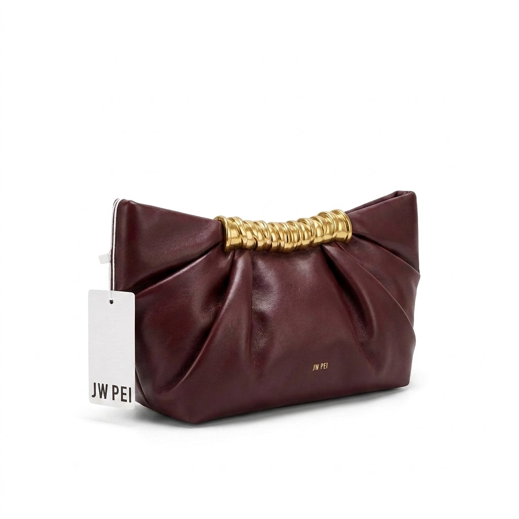 JW PEI - Leia Pleated Clutch in Vegan Leather 15 cm - Width 20 cm Mirror Woman 006 Burgundy - 2