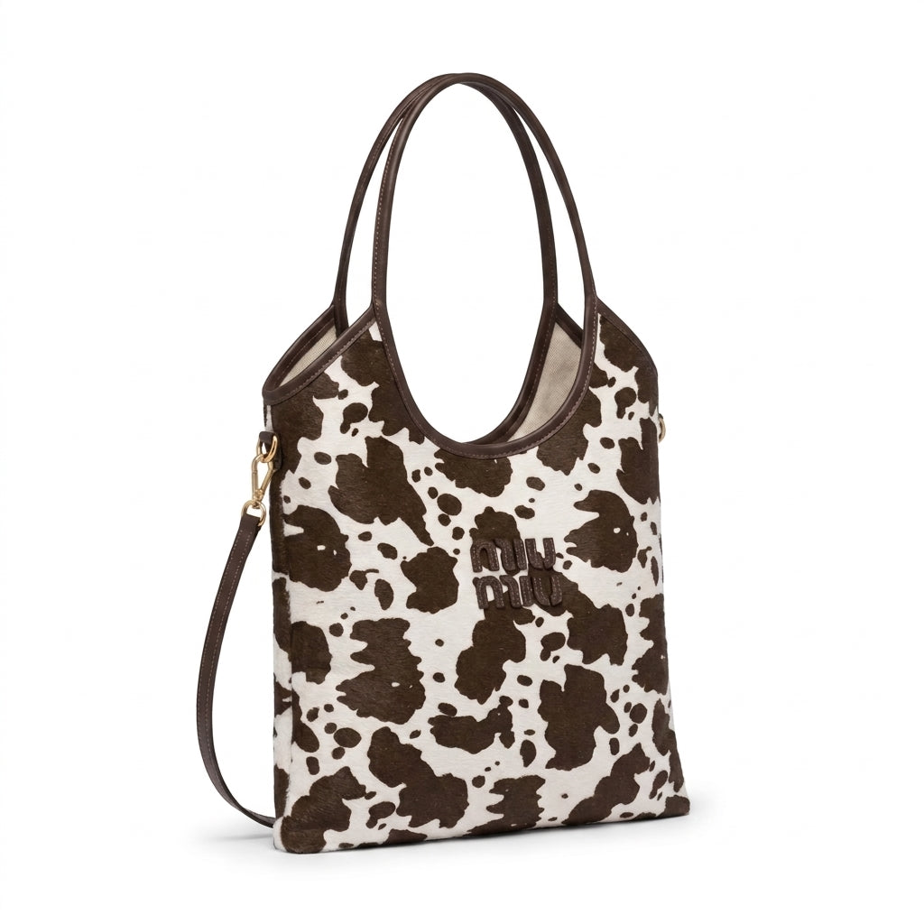 Miu Miu Ivy canvas and leather bag for Women Mirror Length 40 cm - Width 32 cm 2582 Coffee - 2
