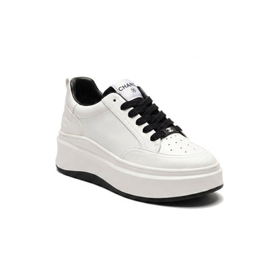 Chanel CC Womens Sneakers  leather platform with a double-C logo accent A2669