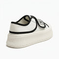 Chanel white Woman canvas platform sneaker with a black trim and a Velcro strap featuring a CC logo, styles luxury brands K0734. - 2