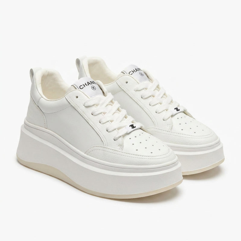 Chanel CC Womens Sneakers  leather platform with a double-C logo accent A2669 - 8