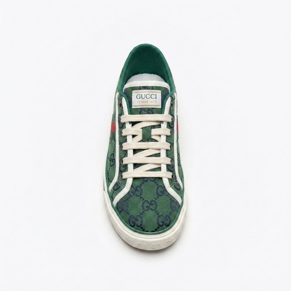 Gucci Woman sneaker Green featuring the signature GG monogram canvas and red-and-green web Gi2845. - 3