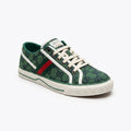 Gucci Woman sneaker Green featuring the signature GG monogram canvas and red-and-green web Gi2845. - 1