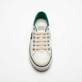 Gucci women's sneakers crafted from white jacquard fabric featuring a small GG pattern and the signature green and red Web stripe CC887. - 3