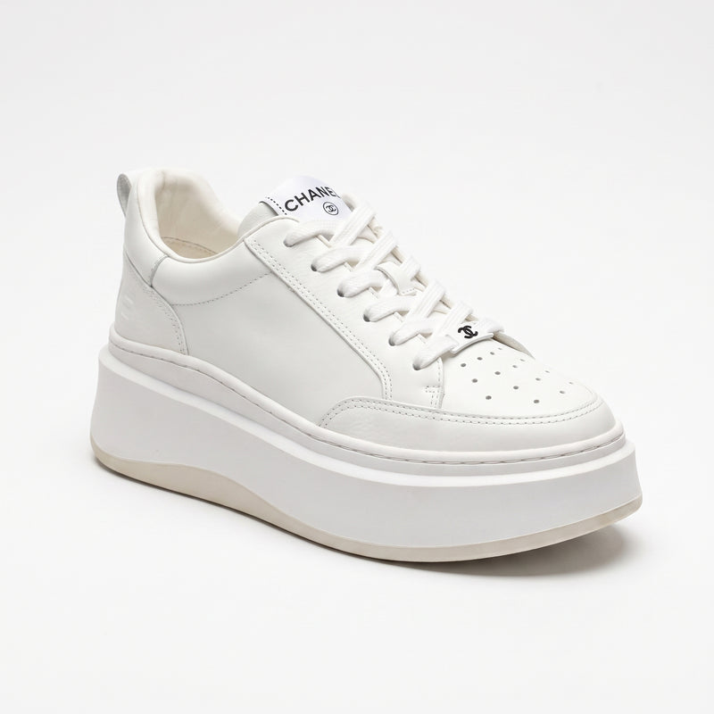 Chanel CC Womens Sneakers  leather platform with a double-C logo accent A2669 - 5