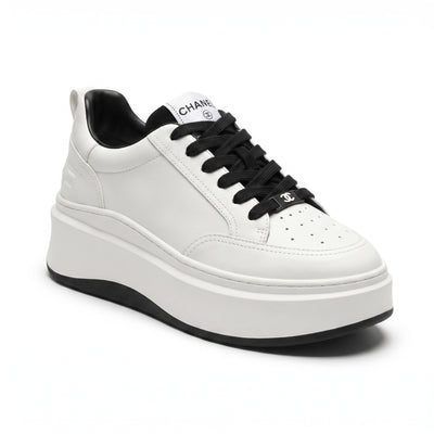 Chanel CC Womens Sneakers  leather platform with a double-C logo accent A2669