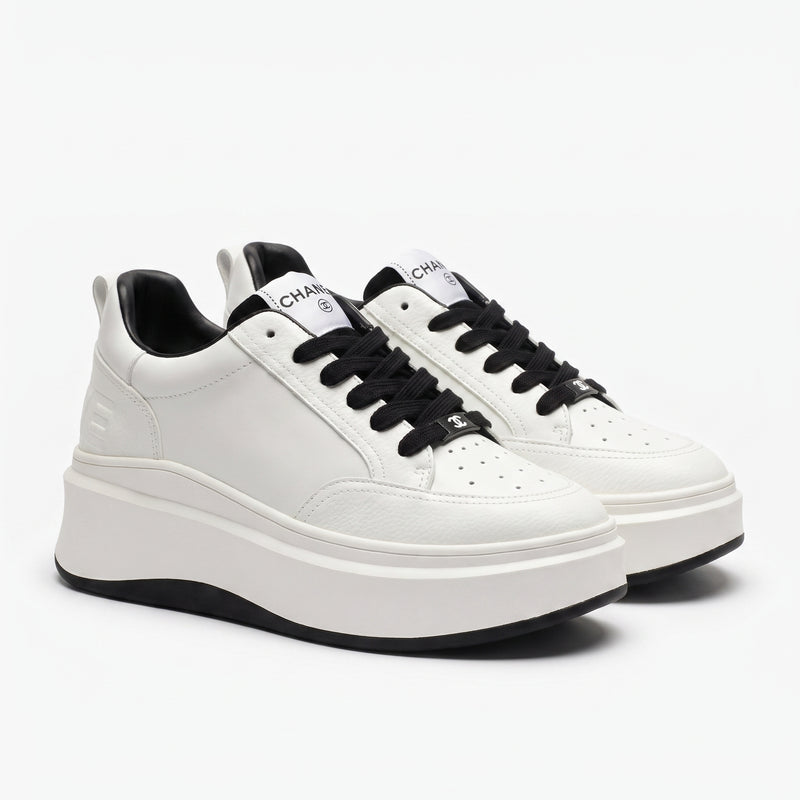 Chanel CC Womens Sneakers  leather platform with a double-C logo accent A2669 - 4
