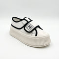 Chanel white Woman canvas platform sneaker with a black trim and a Velcro strap featuring a CC logo, styles luxury brands K0734. - 1