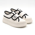 Chanel white Woman canvas platform sneaker with a black trim and a Velcro strap featuring a CC logo, styles luxury brands K0734. - 4
