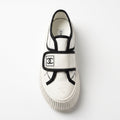 Chanel white Woman canvas platform sneaker with a black trim and a Velcro strap featuring a CC logo, styles luxury brands K0734. - 3