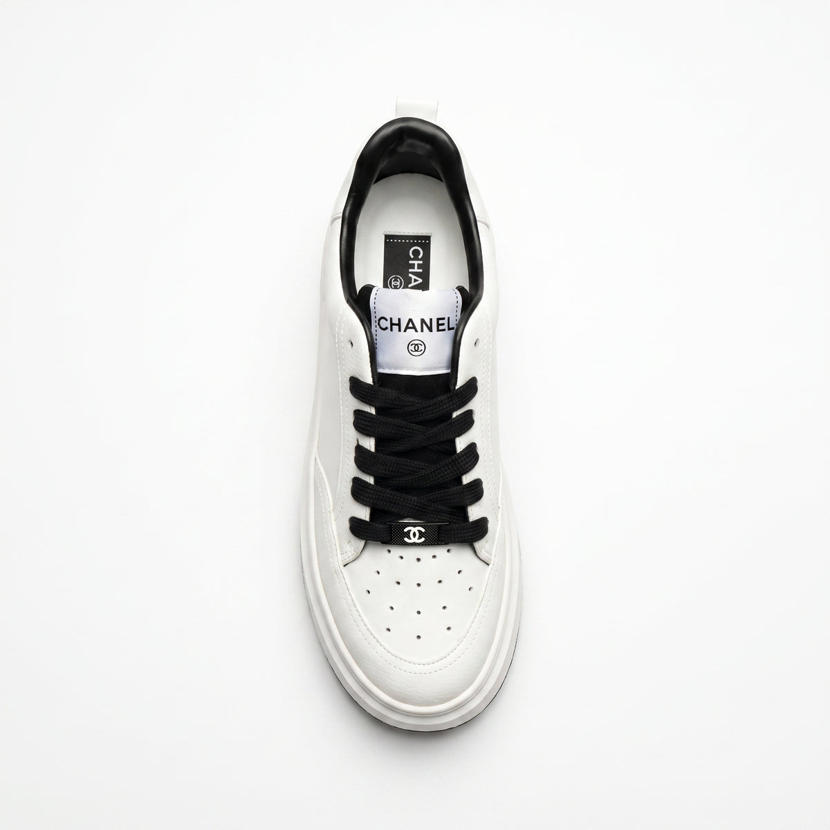 Chanel CC Womens Sneakers  leather platform with a double-C logo accent A2669 - 3