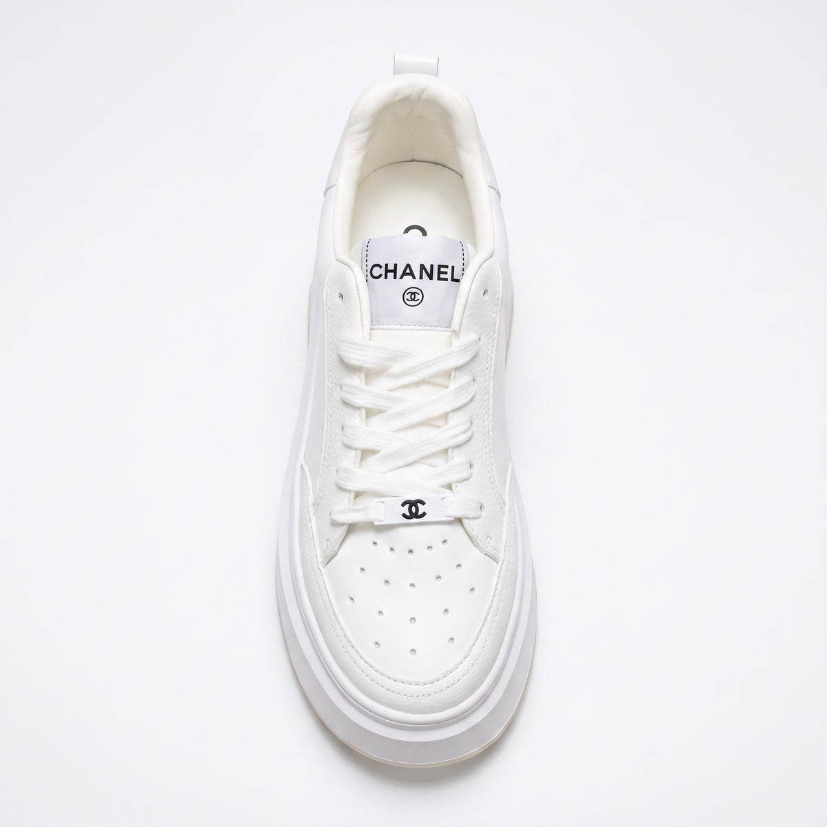 Chanel CC Womens Sneakers  leather platform with a double-C logo accent A2669 - 7