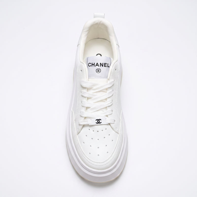 Chanel CC Womens Sneakers  leather platform with a double-C logo accent A2669 - 7