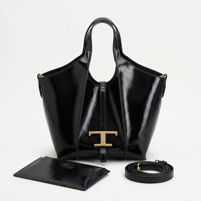 Tod's Timeless Small Shopping Bag in glossy leather – Dimensions: 20 cm (length) x 20 cm (width) Woman 8819 Black - 1