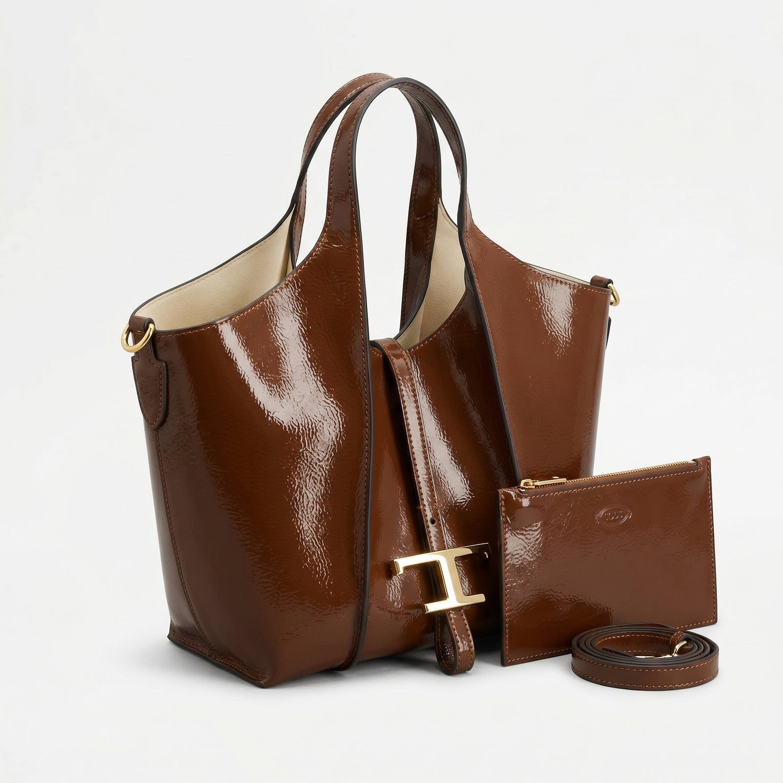 Tod's Timeless Small Shopping Bag in glossy leather – Dimensions: 20 cm (length) x 20 cm (width) Woman 8819 Brown - 2