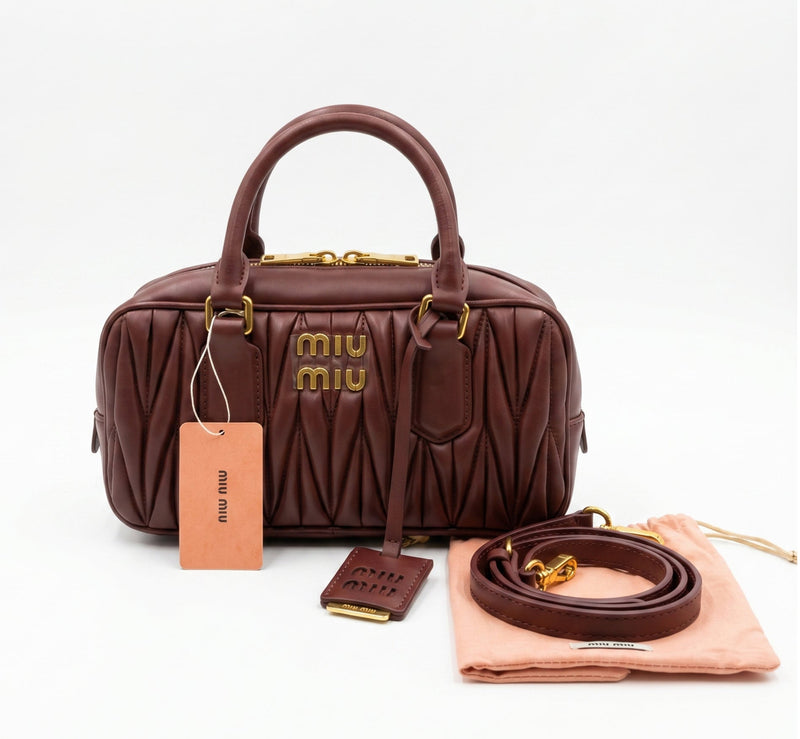 Miu Miu Arcadie Matelassé Nappa Leather Bag For Woman 5BB142 Burgundy - 1