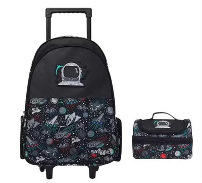 Smiggle Bags Space Man Trolley Backpack with Lunch Bag School Kids 2981 Black