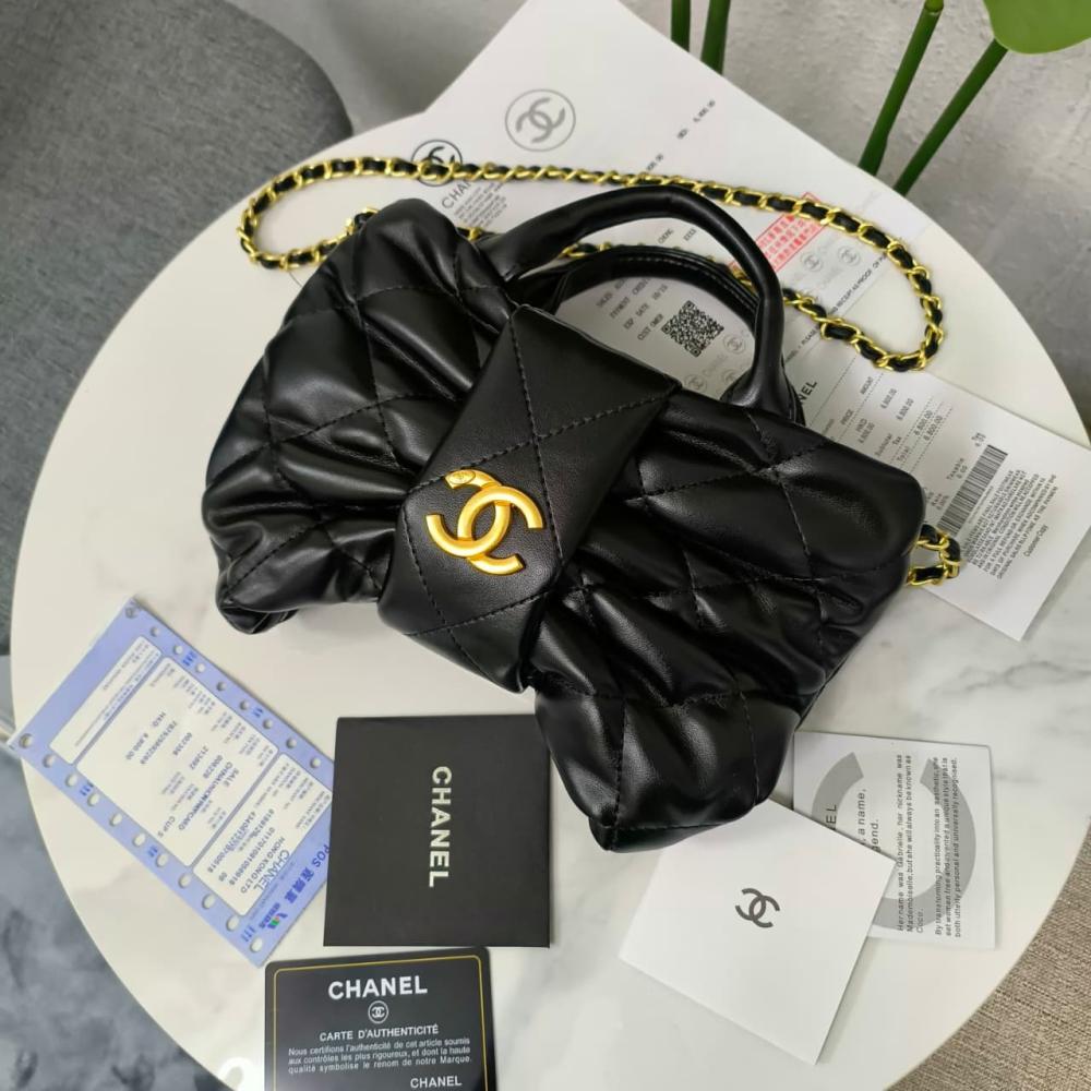 Chanel Lambskin Quilted Mini Bow Bag Woman 99888 Black - 1