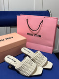Miu Miu Slipper Designer Slides Leather Padded Front Strap Woman 52725 Beige - 4