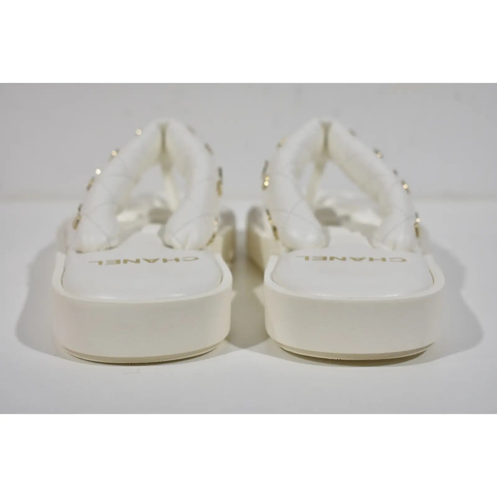 Chanel Lambskin Quilted Padded Charms Thong Sandals Woman XJC3134 White - 6