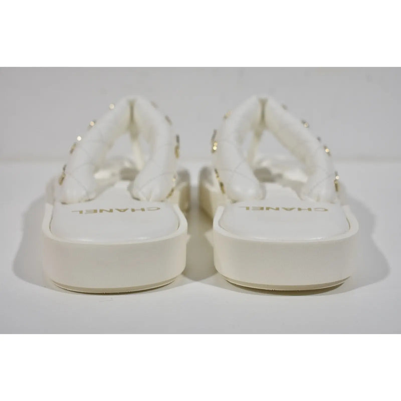 Chanel Lambskin Quilted Padded Charms Thong Sandals Woman XJC3134 White - 6