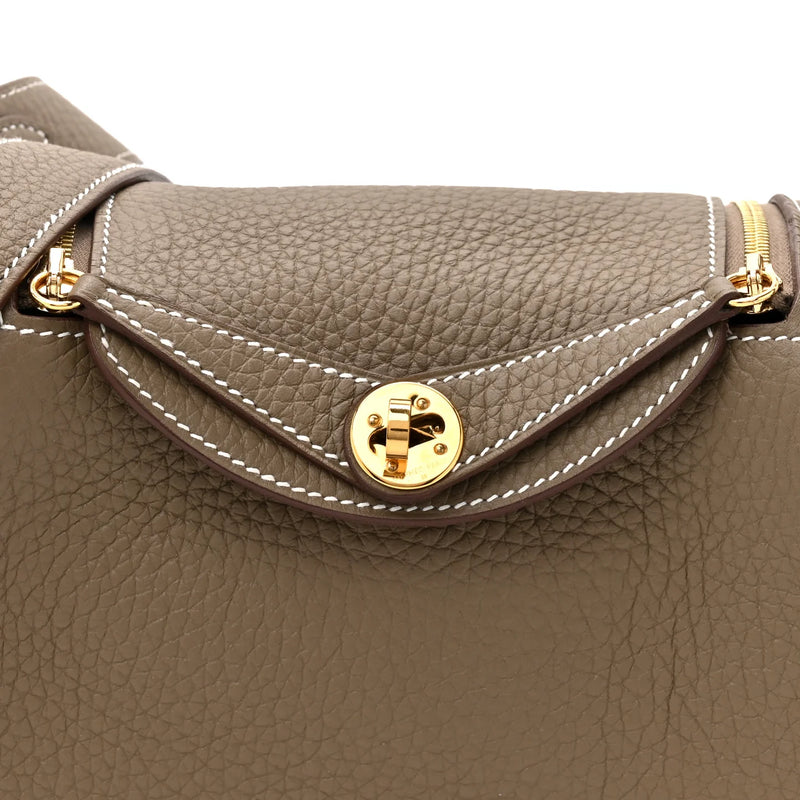 Hermès Etoupe Clemence Mini Bag Lindy 20 Gold Hardware Length 13 cm - Width 19 cm Mirror Woman H278 Khaki - 6