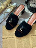Loro Piana Suede Summer Charms Slide Sandals Woman VR-8 Black - 5