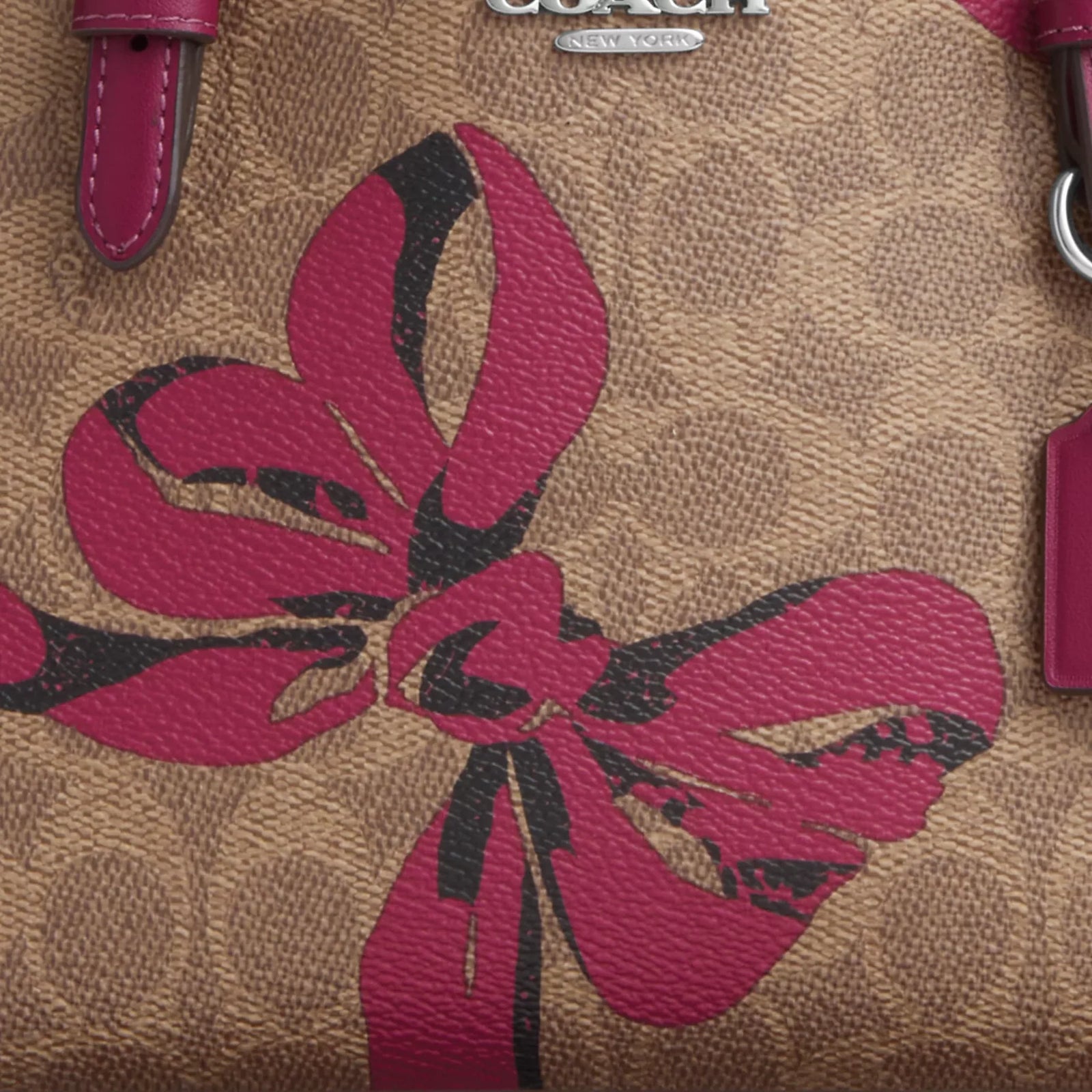 Coach Mollie Tote Bag 25 With Bow Print Woman C139 Beige/Fushia - 4