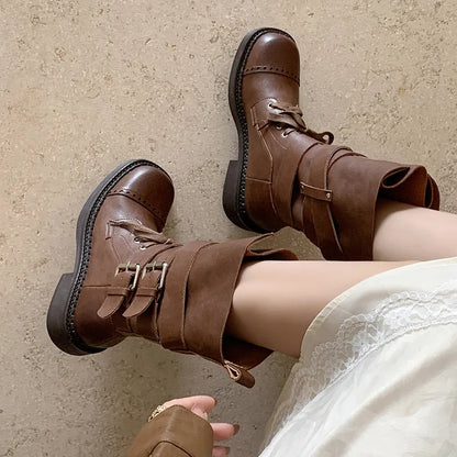 Half Boots High Quality with Buckle Detail belt Woman L101 Brown