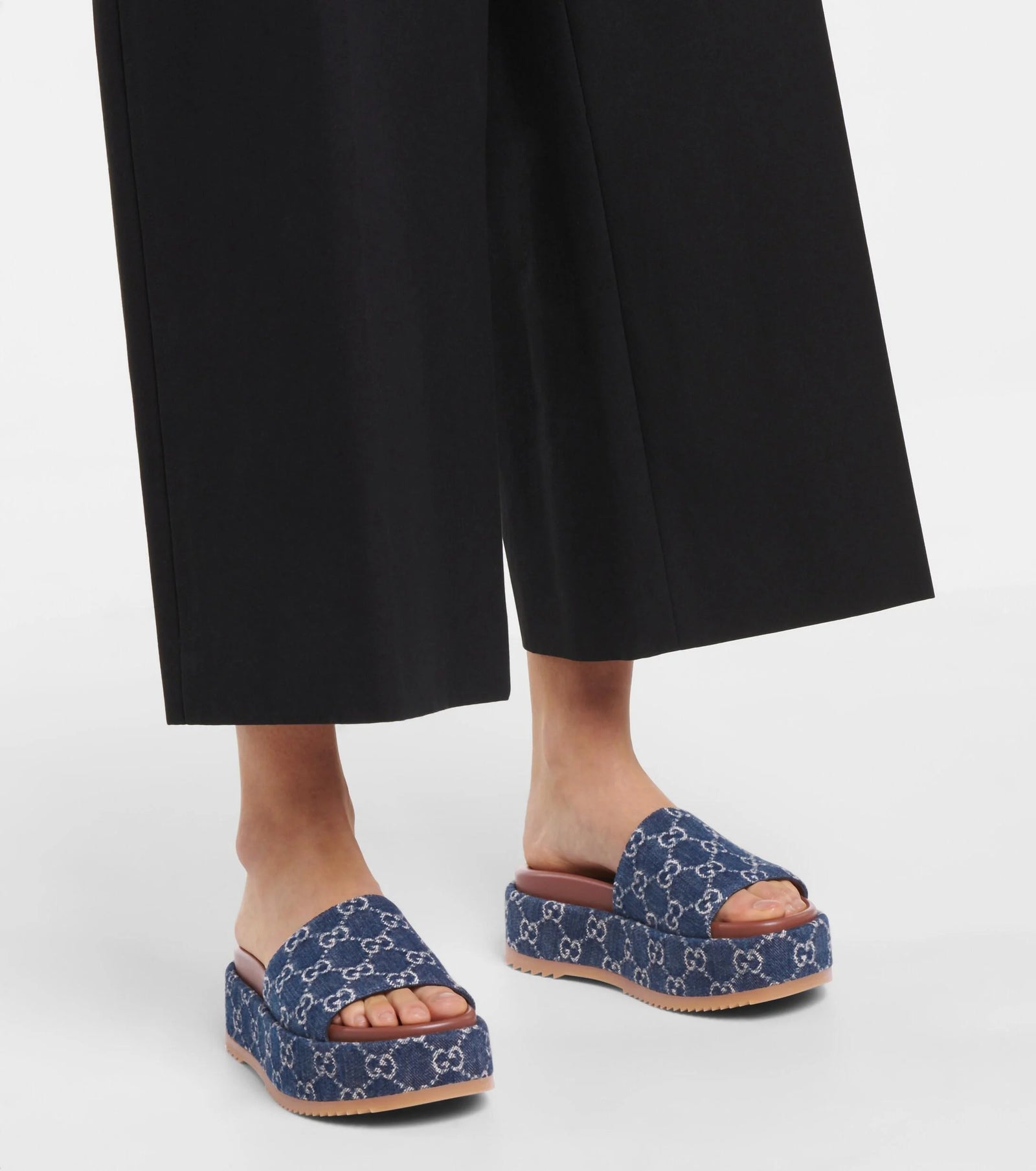 Gucci New Denim GG Monogram Angelina Platform Slide Woman 2020 Blue - 5