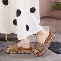 Coach Brand Thick Soled Slippers Logo Print Sandals Leather Women 8109 Brown - 5