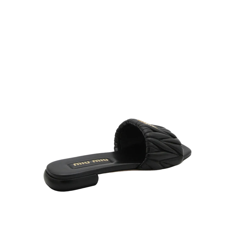 Miu Miu Leather Slides Sandals Summer Classic Leisure Flip Flops Slippers Women 3508 Black - 2