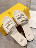 Fendi Baguette Cuoio Romano leather Signature Logo Slide Sandal Woman 1892-1 Beige - 5