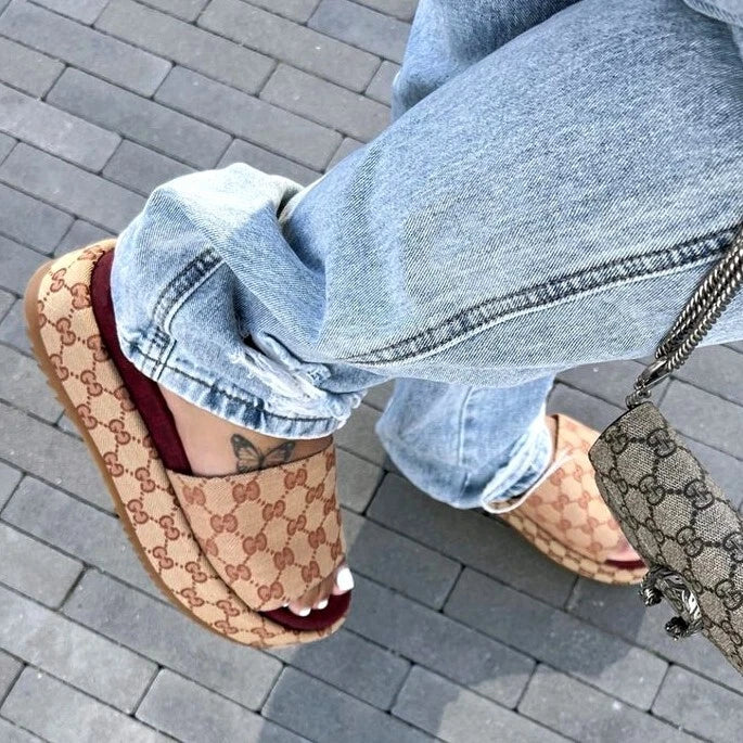 Gucci New Denim GG Monogram Angelina Platform Slide Woman 2020 Maroon - 5